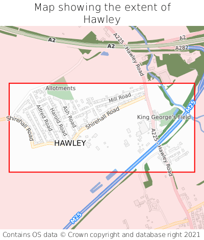 Map showing extent of Hawley as bounding box