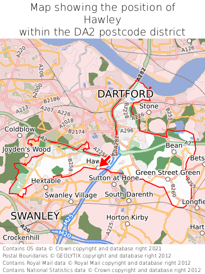 Map showing location of Hawley within DA2