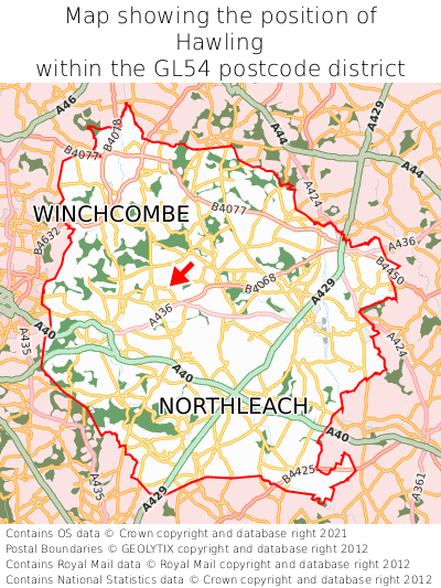 Map showing location of Hawling within GL54