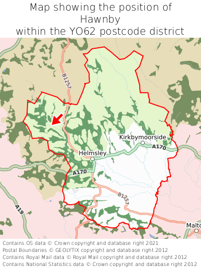 Map showing location of Hawnby within YO62