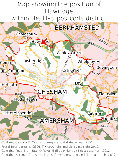 Map showing location of Hawridge within HP5