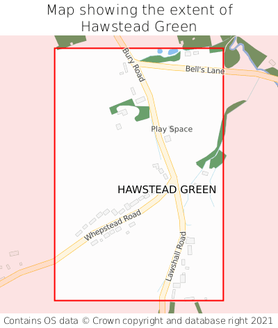 Map showing extent of Hawstead Green as bounding box