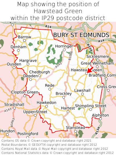 Map showing location of Hawstead Green within IP29