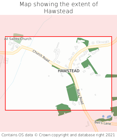 Map showing extent of Hawstead as bounding box