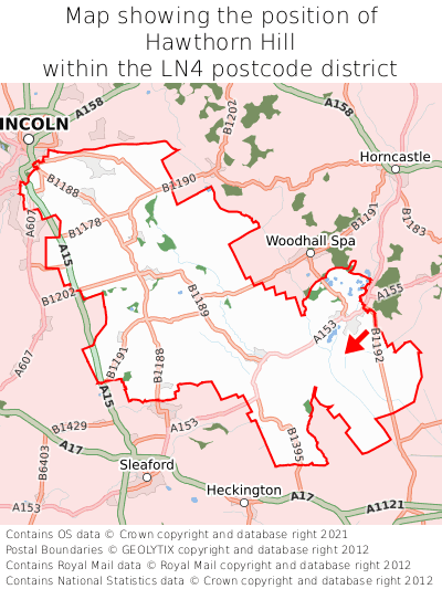 Map showing location of Hawthorn Hill within LN4