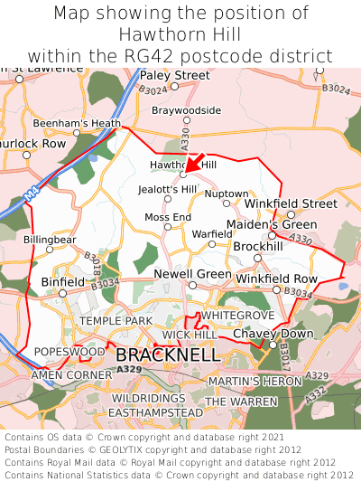 Map showing location of Hawthorn Hill within RG42
