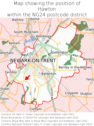 Map showing location of Hawton within NG24