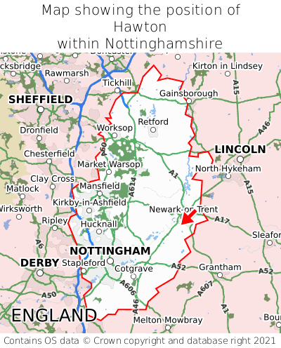 Map showing location of Hawton within Nottinghamshire