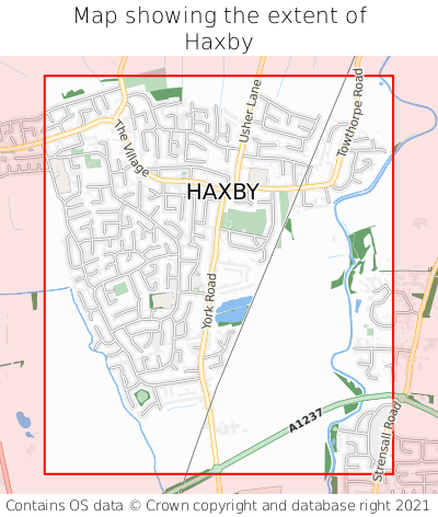 Map showing extent of Haxby as bounding box