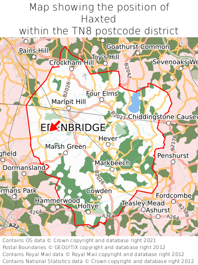 Map showing location of Haxted within TN8