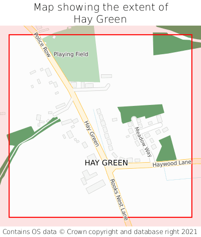 Map showing extent of Hay Green as bounding box