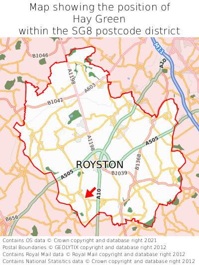 Map showing location of Hay Green within SG8