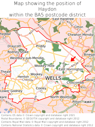 Map showing location of Haydon within BA5