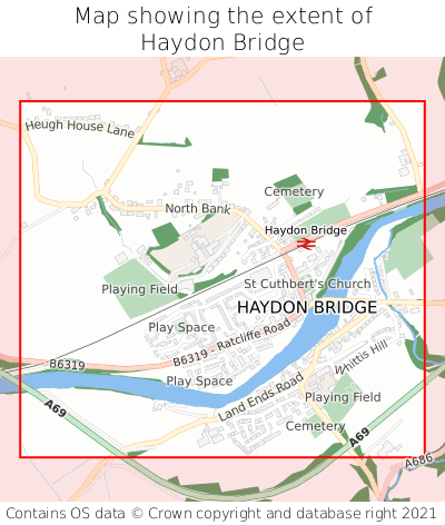 Map showing extent of Haydon Bridge as bounding box