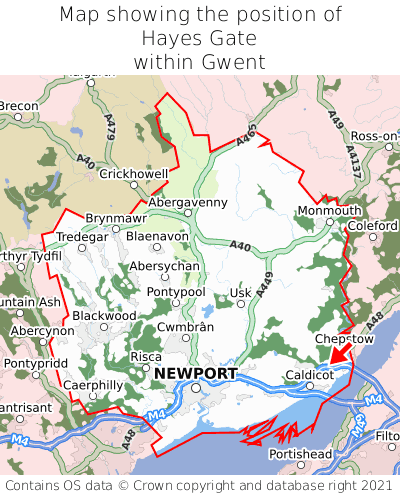 Map showing location of Hayes Gate within Gwent