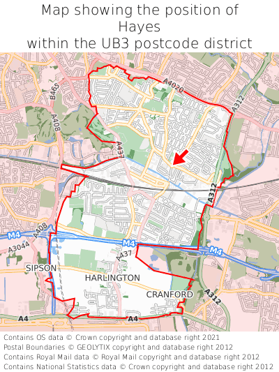 Map showing location of Hayes within UB3