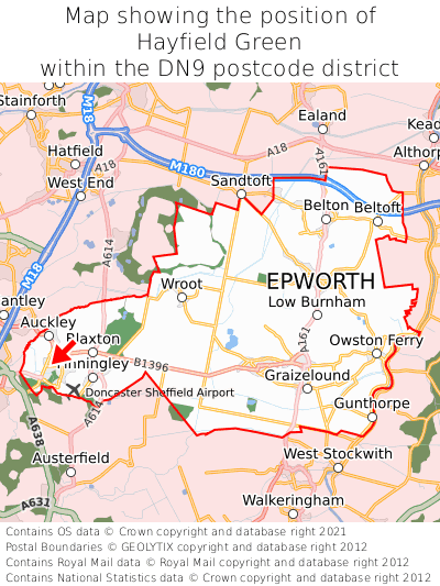 Map showing location of Hayfield Green within DN9