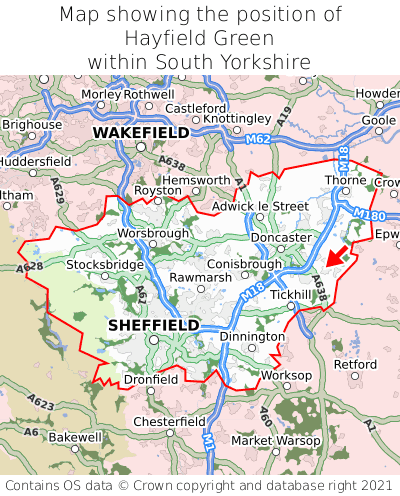 Map showing location of Hayfield Green within South Yorkshire