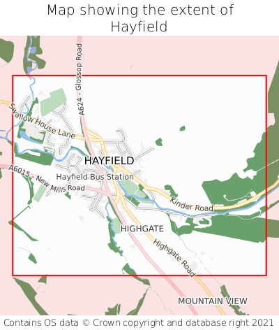 Map showing extent of Hayfield as bounding box