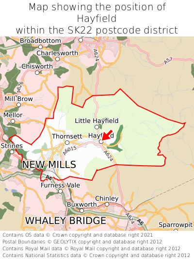 Map showing location of Hayfield within SK22