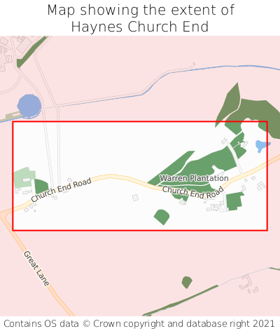 Map showing extent of Haynes Church End as bounding box