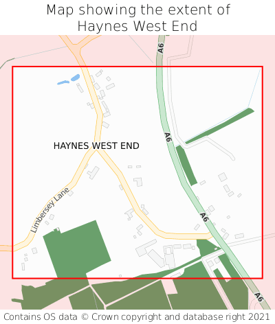 Map showing extent of Haynes West End as bounding box