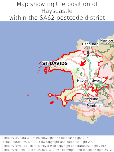 Map showing location of Hayscastle within SA62