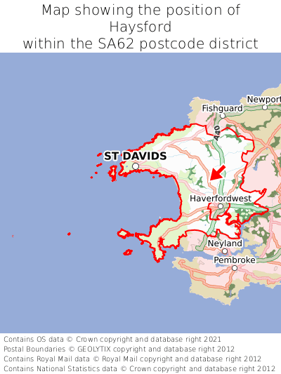 Map showing location of Haysford within SA62