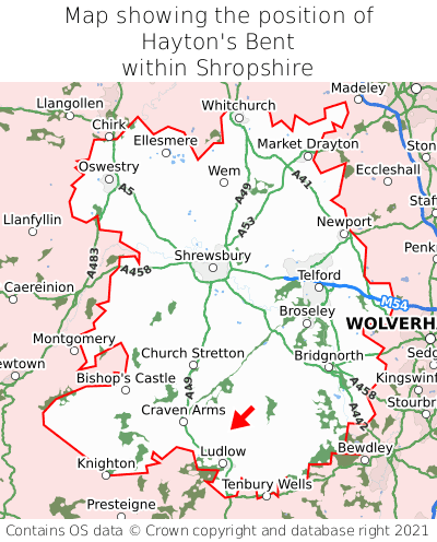 Map showing location of Hayton's Bent within Shropshire