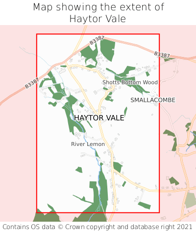 Map showing extent of Haytor Vale as bounding box