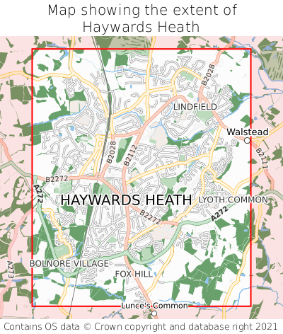 Map showing extent of Haywards Heath as bounding box