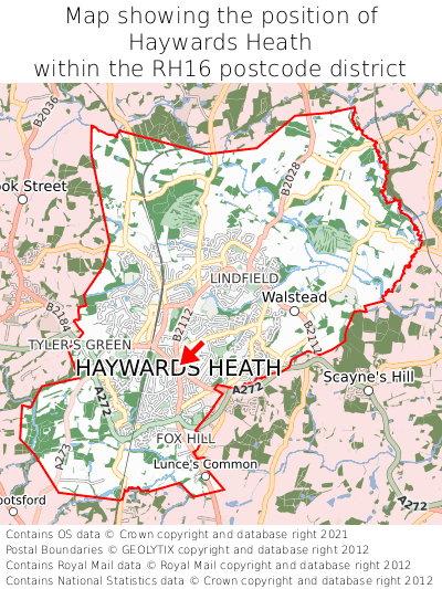 Map showing location of Haywards Heath within RH16