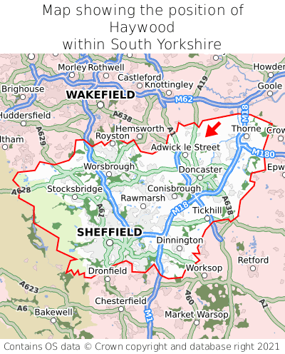 Map showing location of Haywood within South Yorkshire
