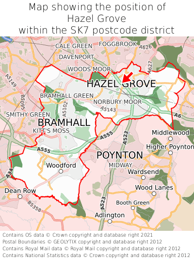 Map showing location of Hazel Grove within SK7