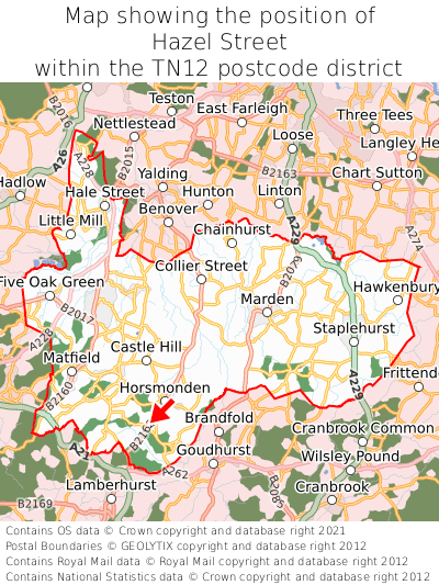 Map showing location of Hazel Street within TN12
