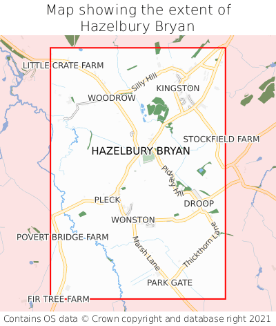 Map showing extent of Hazelbury Bryan as bounding box