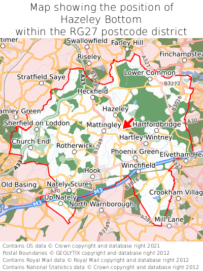 Map showing location of Hazeley Bottom within RG27