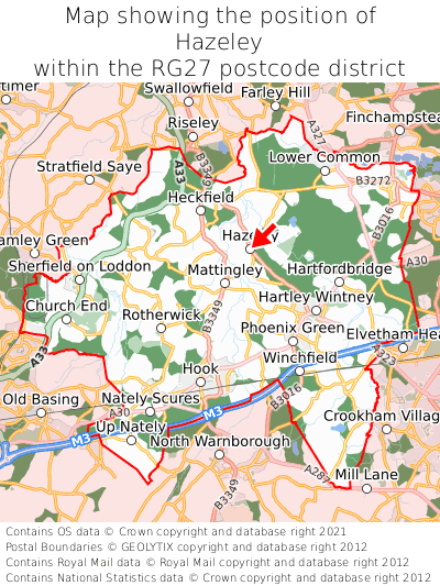 Map showing location of Hazeley within RG27