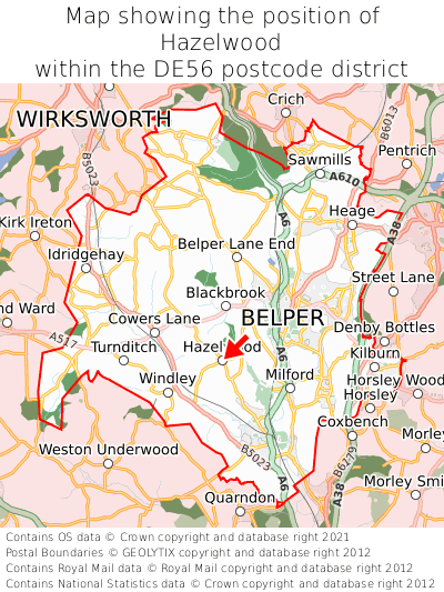 Map showing location of Hazelwood within DE56