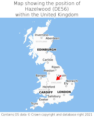 Map showing location of Hazelwood within the UK