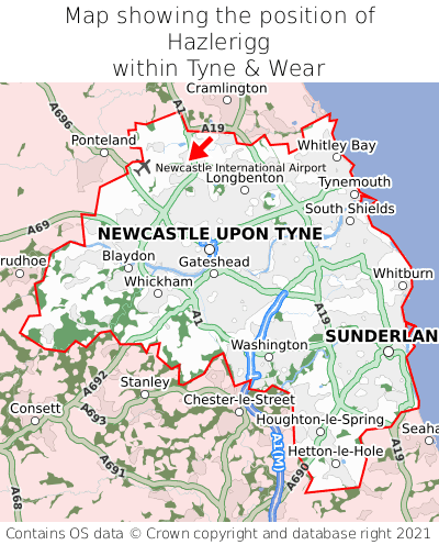 Map showing location of Hazlerigg within Tyne & Wear