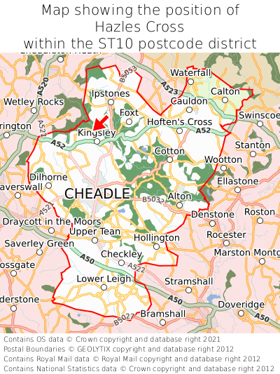 Map showing location of Hazles Cross within ST10