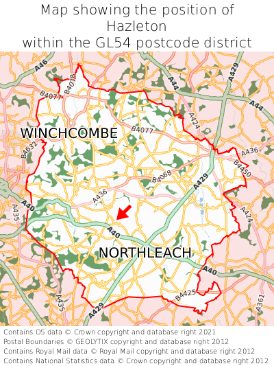 Map showing location of Hazleton within GL54