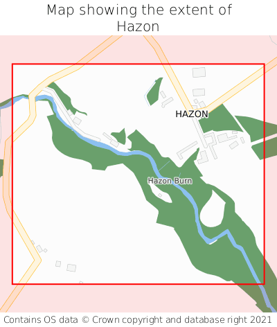 Map showing extent of Hazon as bounding box