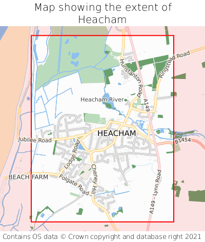 Map showing extent of Heacham as bounding box