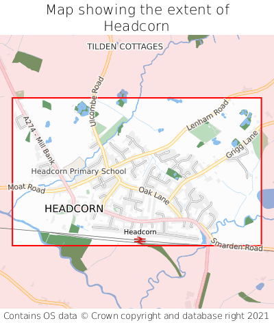 Map showing extent of Headcorn as bounding box