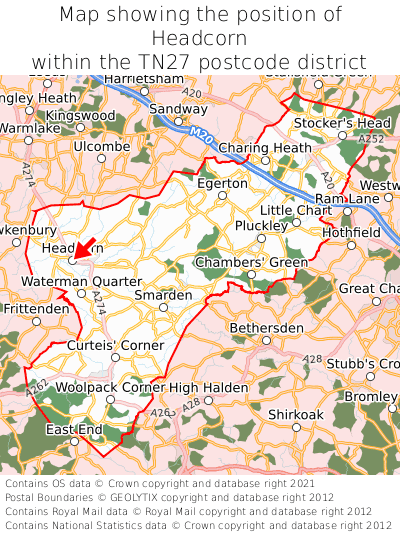 Map showing location of Headcorn within TN27