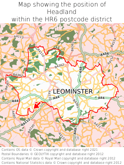 Map showing location of Headland within HR6