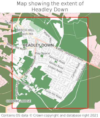 Map showing extent of Headley Down as bounding box