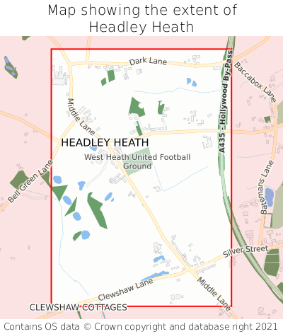 Map showing extent of Headley Heath as bounding box